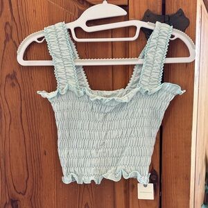 Anthropologie Light Blue Smocked Crop Top